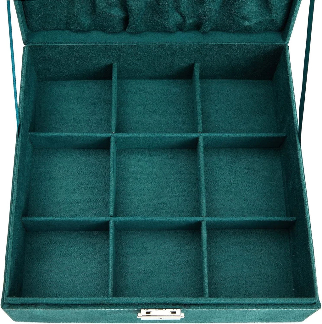 Green Velvet Jewelry Box Organizer - Lockable 2 Tier Travel Case, Removable Tray | eBay
