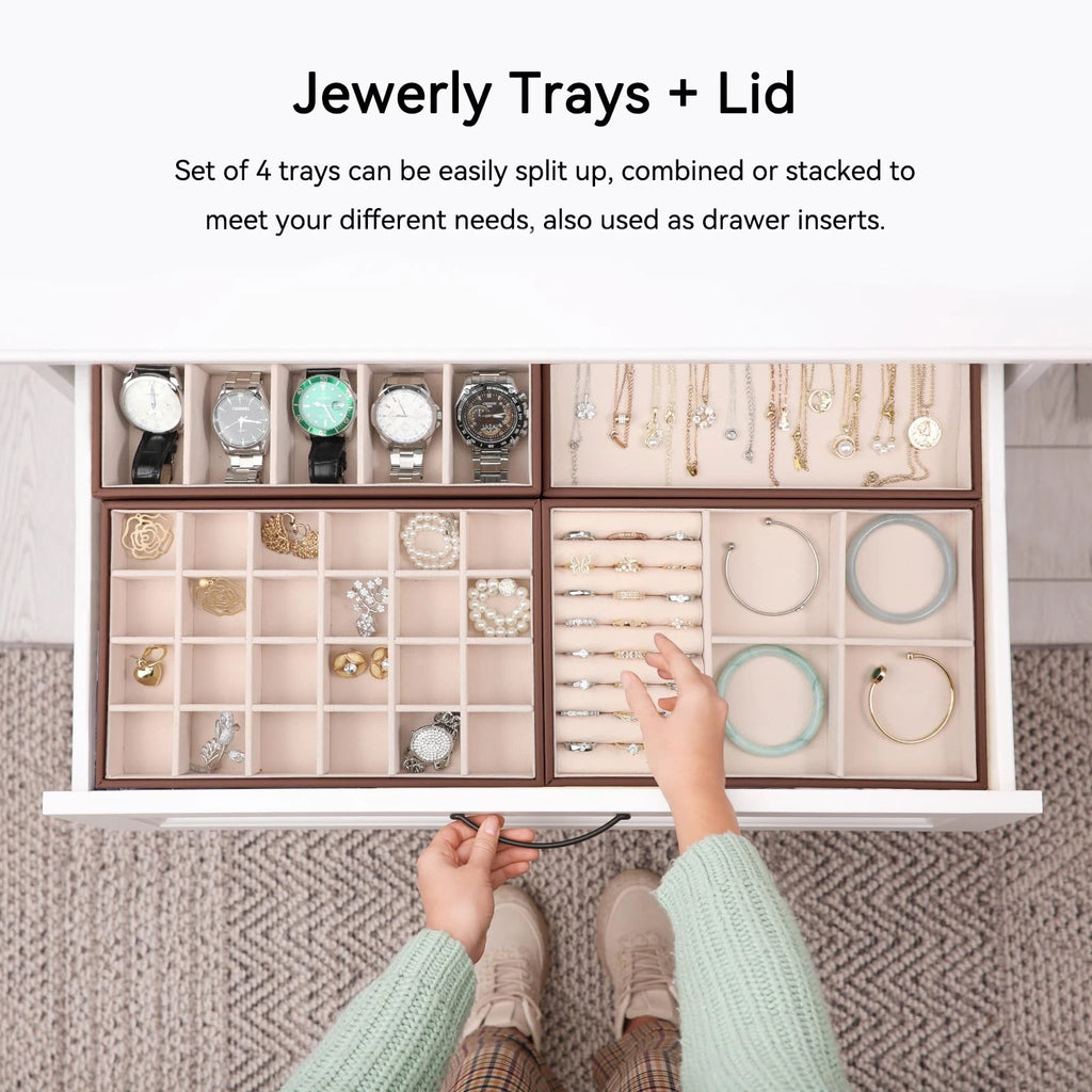 Stackable Jewelry Organizer Tray with Lid, PU Leather Jewelry Storage Holder ... | eBay