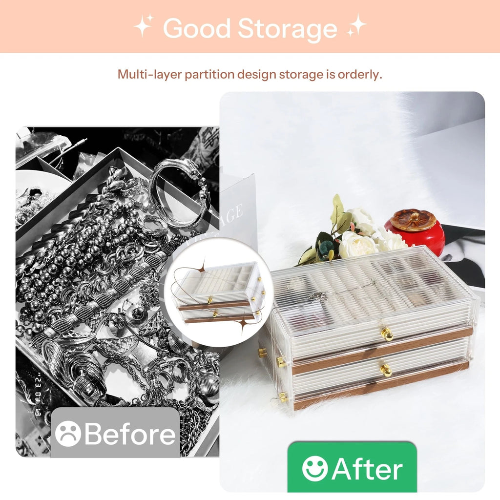 Elegant 2-Layer Walnut Jewelry Box with Acrylic Glass Lid - Solid Wood Jewelr... | eBay