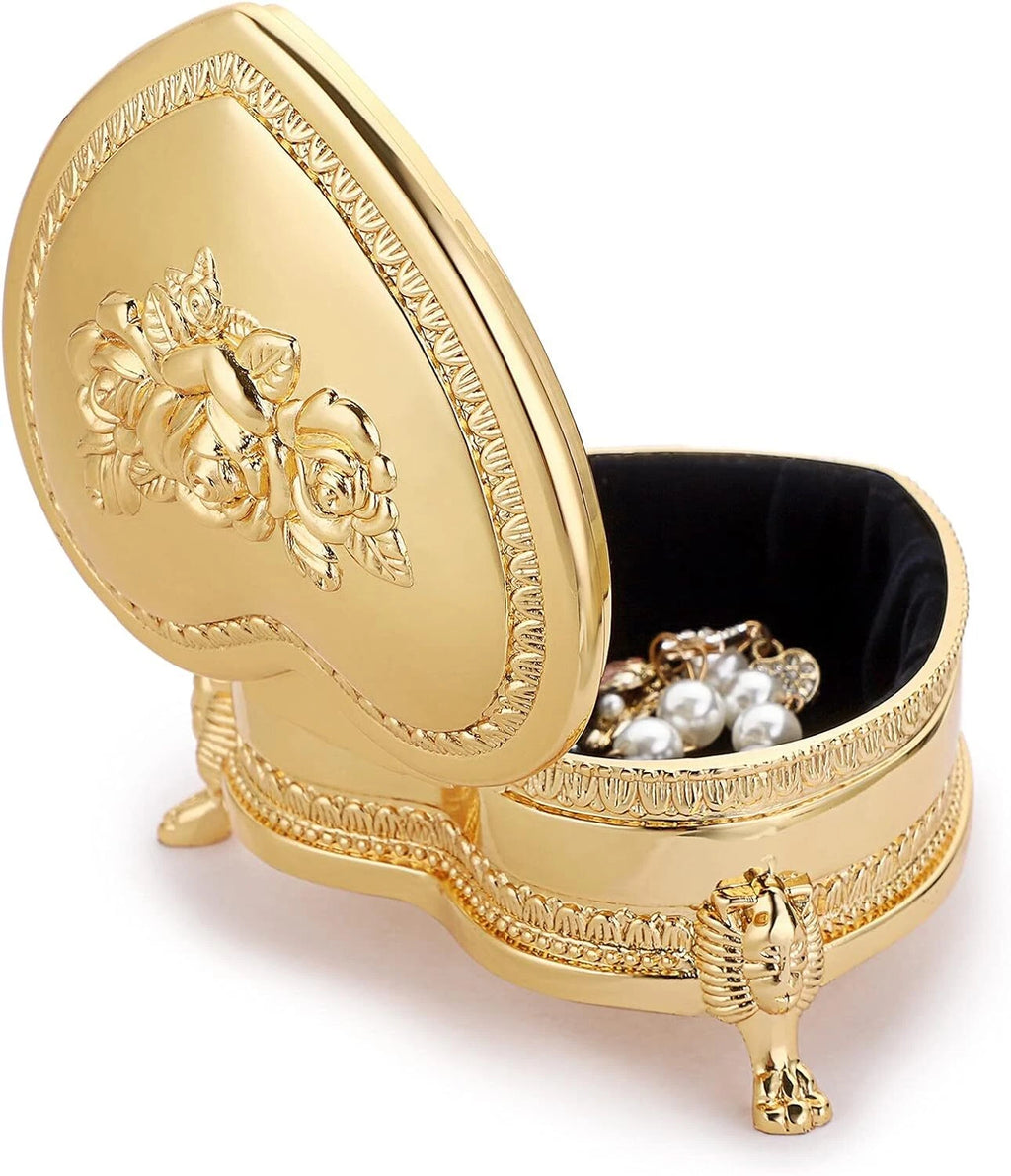 Vintage Metal Jewelry Box with Antique Flower Carved Small Heart Shape Trinket | eBay