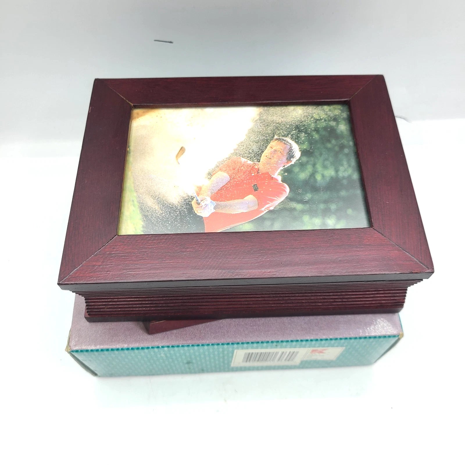 Kmart Gift Gallery Wooden Jewelry Organizer Box Mens Maroon Built-In Photo Frame | eBay