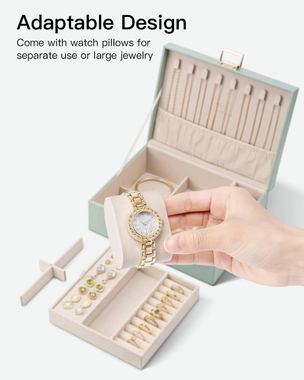 2 Layer Jewelry Box Large Jewelry Organizer for Women Removable Jewelery Tray wi | eBay