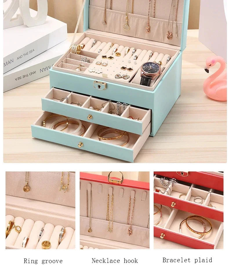 Leather Drawer Necklace Earrings Bracelets Jewelry Storage Box Organizer Display | eBay