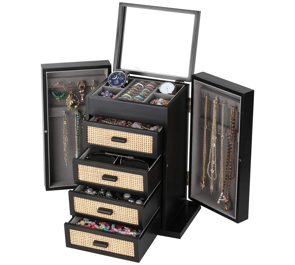 Jewelry Organizer, Rattan Jewelry Box, 5 Layer Wooden Jewelry Organizer Box w... | eBay