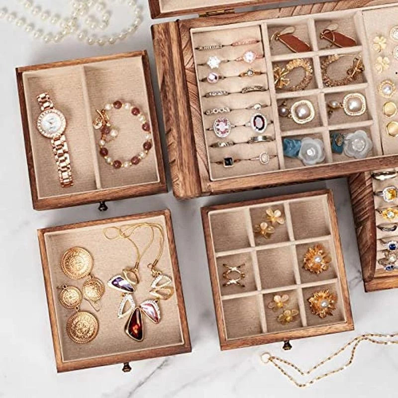 Solid Wood Jewelry Box Organizer Necklaces Rings Earrings Bracelets Rustic Gift | eBay