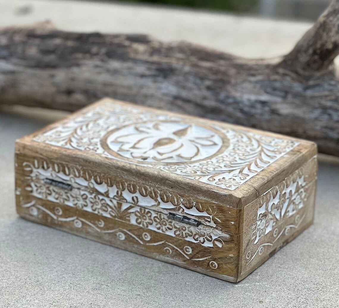 Handmade Hand Carved Lotus Wooden Box Keepsake Jewelry Watch Storage | eBay