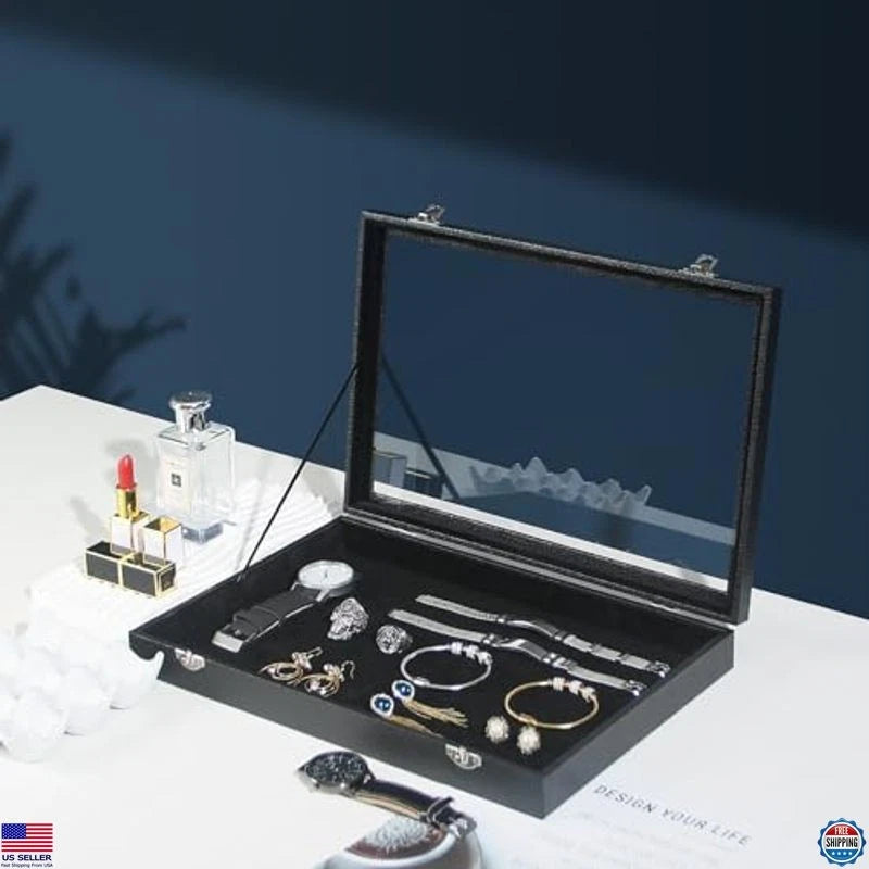 Black Velvet Jewelry Organizer Box with Lid for Necklaces, Bracelets, Rings | eBay