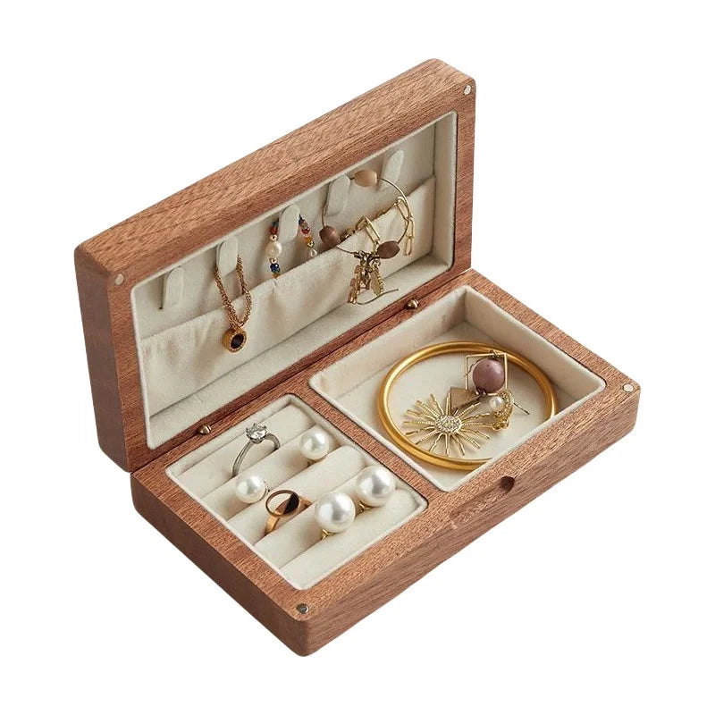 Portable Wood Jewelry Storage Box Necklace Earrings Rings Organizer Holder | eBay