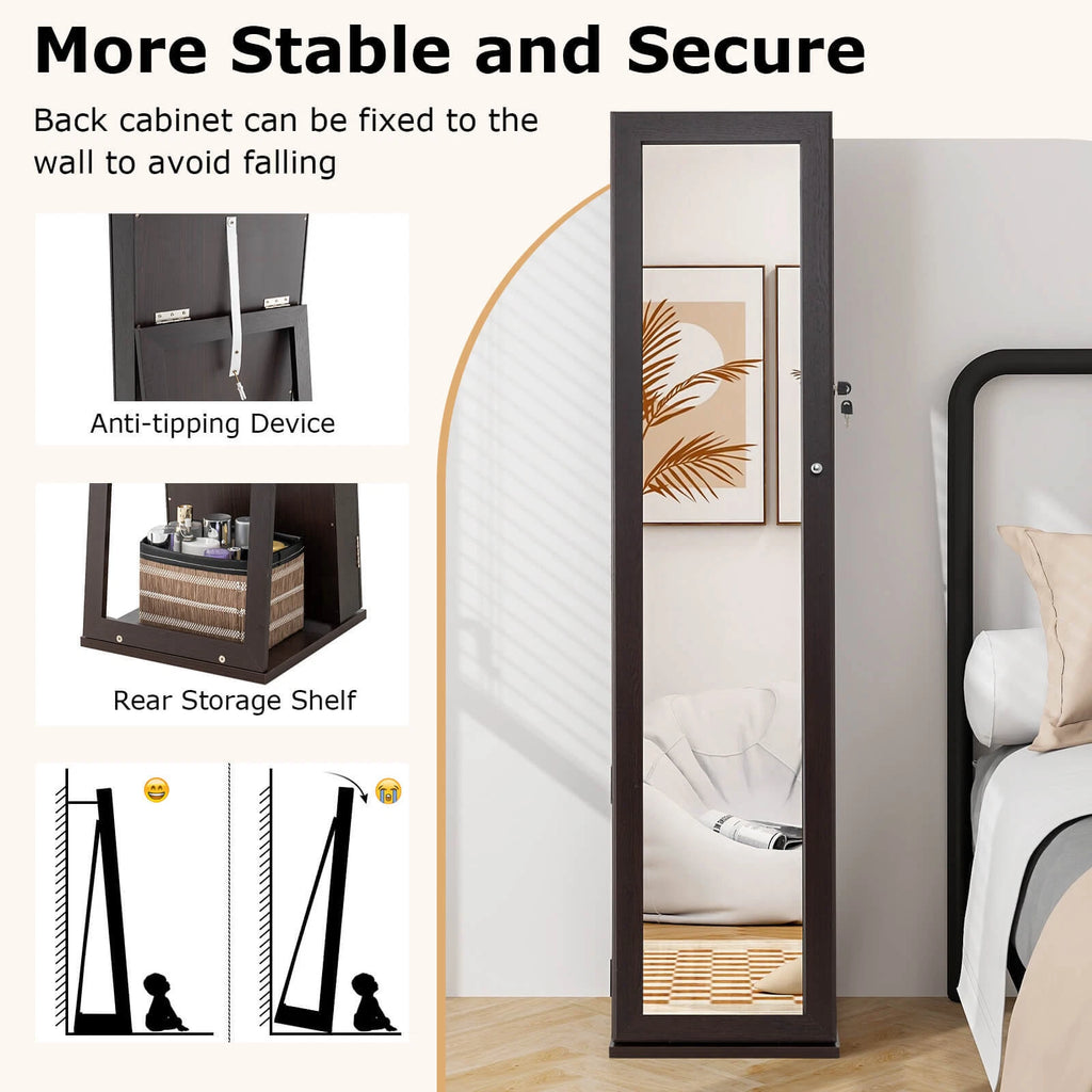 Mirrored Jewelry Cabinet Armoire Lockable St&ing Storage Organizer W/ Shelf | eBay