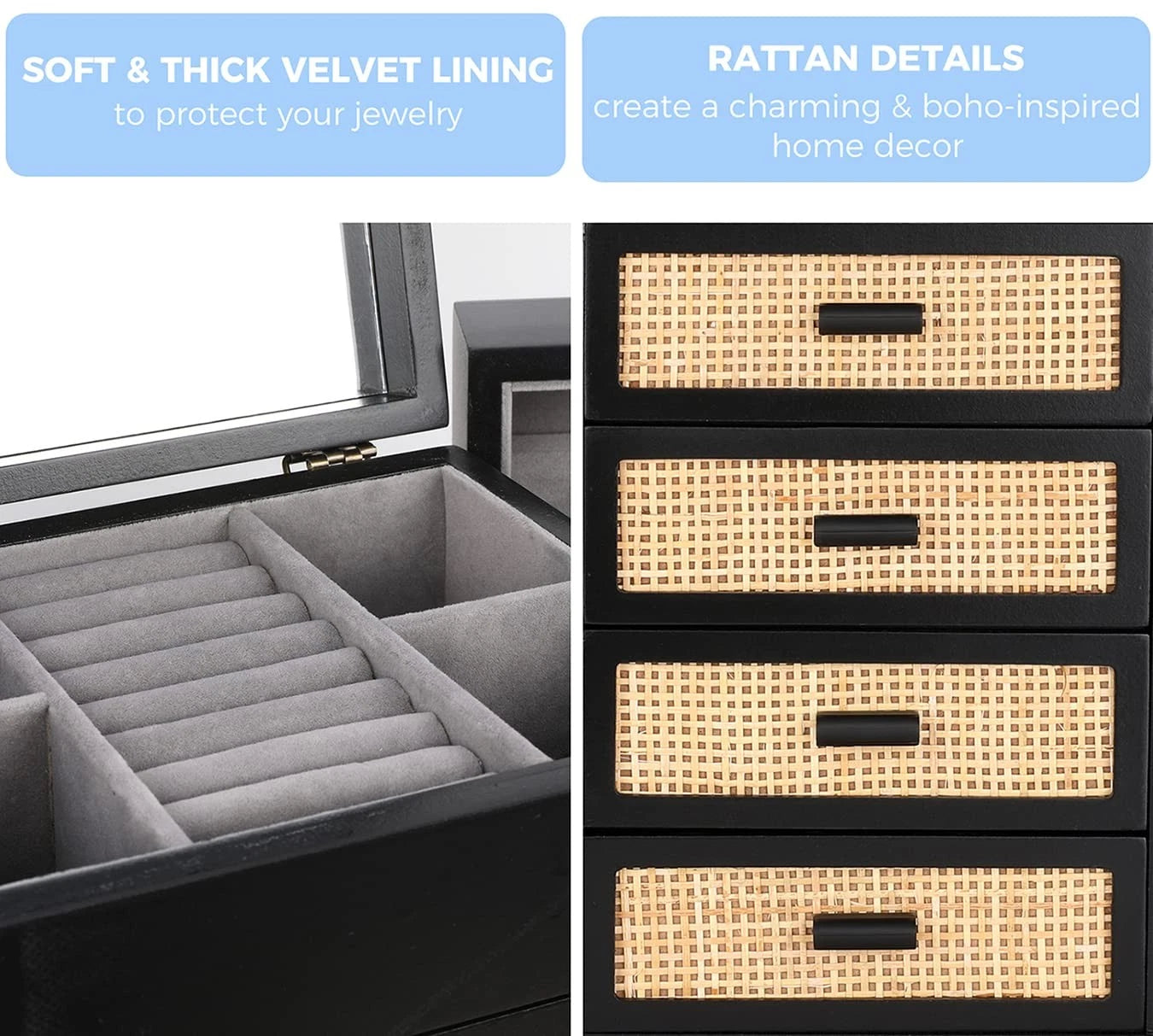 Jewelry Organizer, Rattan Jewelry Box, 5 Layer Wooden Jewelry Organizer Box w... | eBay