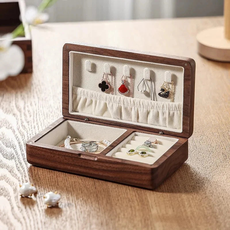 Portable Wood Jewelry Storage Box Necklace Earrings Rings Organizer Holder | eBay