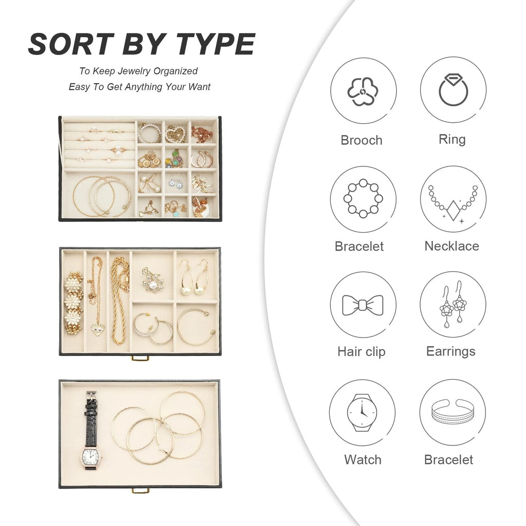 Jewelry Holder Organizer, Leather Jewelry Set Box with 2 Drawers, Jewelry Sto... | eBay