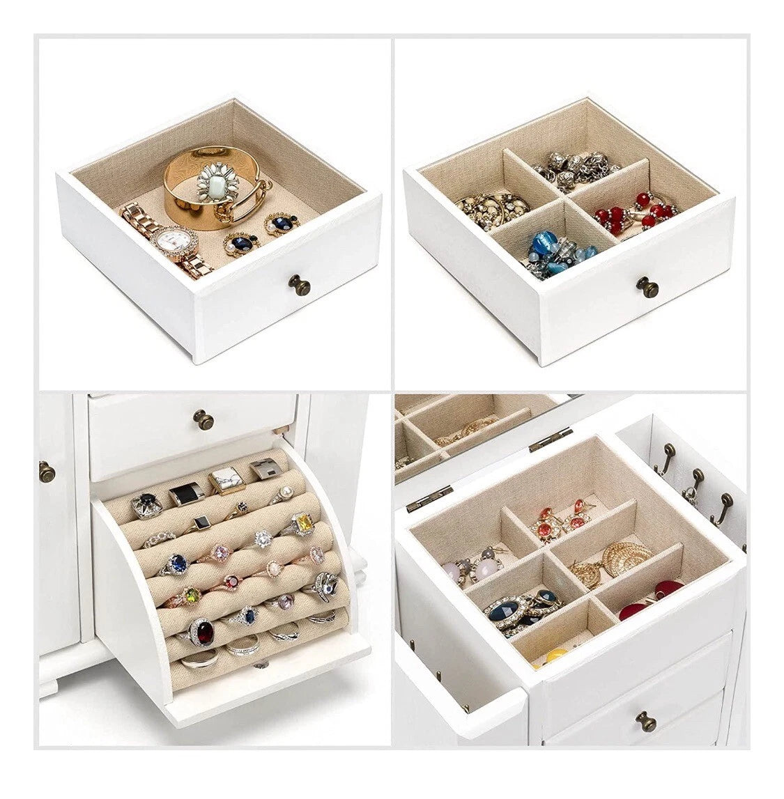 Jewelry Box For Women Rustic Wooden Jewelry Boxes Organizers With Mirror 4 Layer | eBay