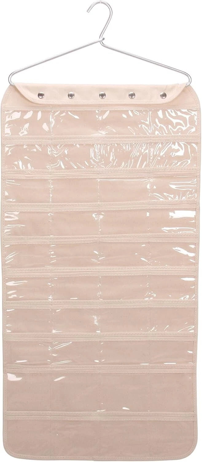 Durable 80-Pocket Jewelry Storage - Elegant Hanging Organizer in Natural Finish | eBay