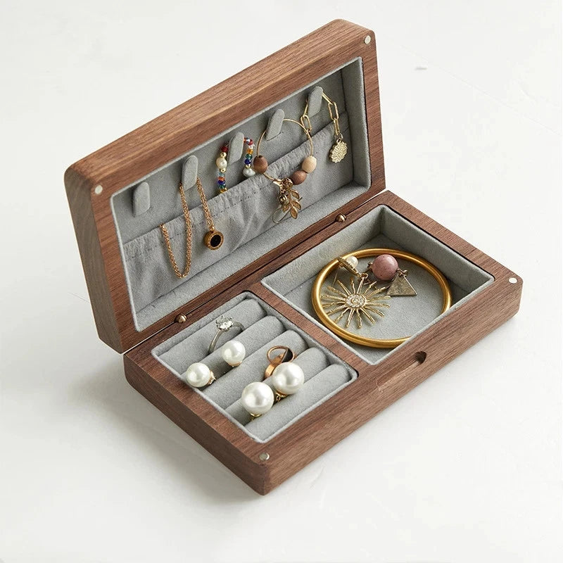 Portable Wood Jewelry Storage Box Necklace Earrings Rings Organizer Holder | eBay