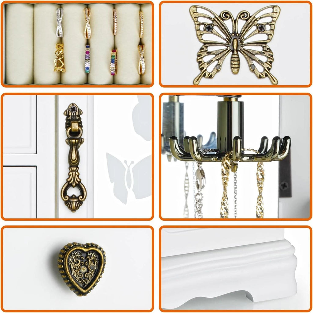 Luxury White Jewelry Organizer with Velvet Lining and Built-in Mirror for Women | eBay