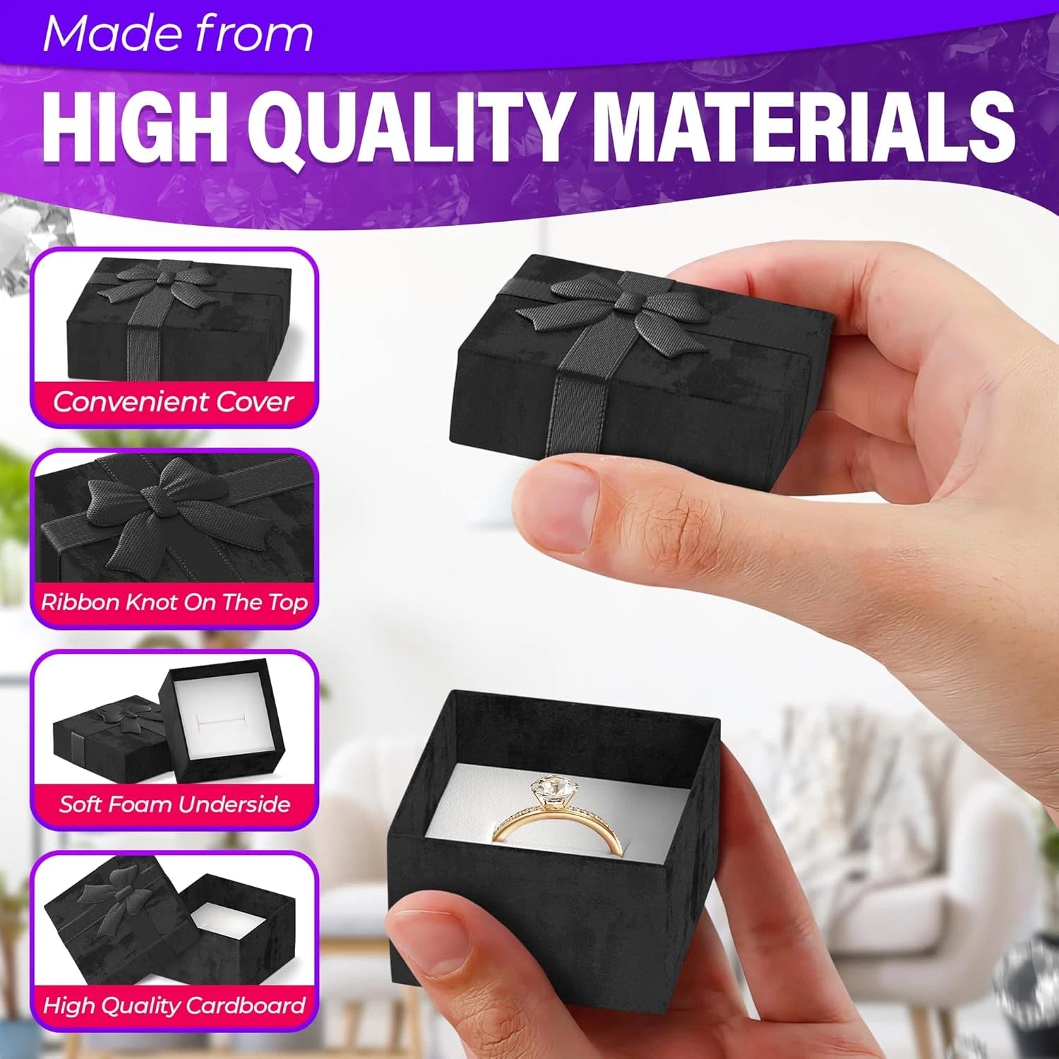 Set of 24 Black Ring Gift Box - Elegant Design Ring Jewelry Box Set, Lightweight | eBay