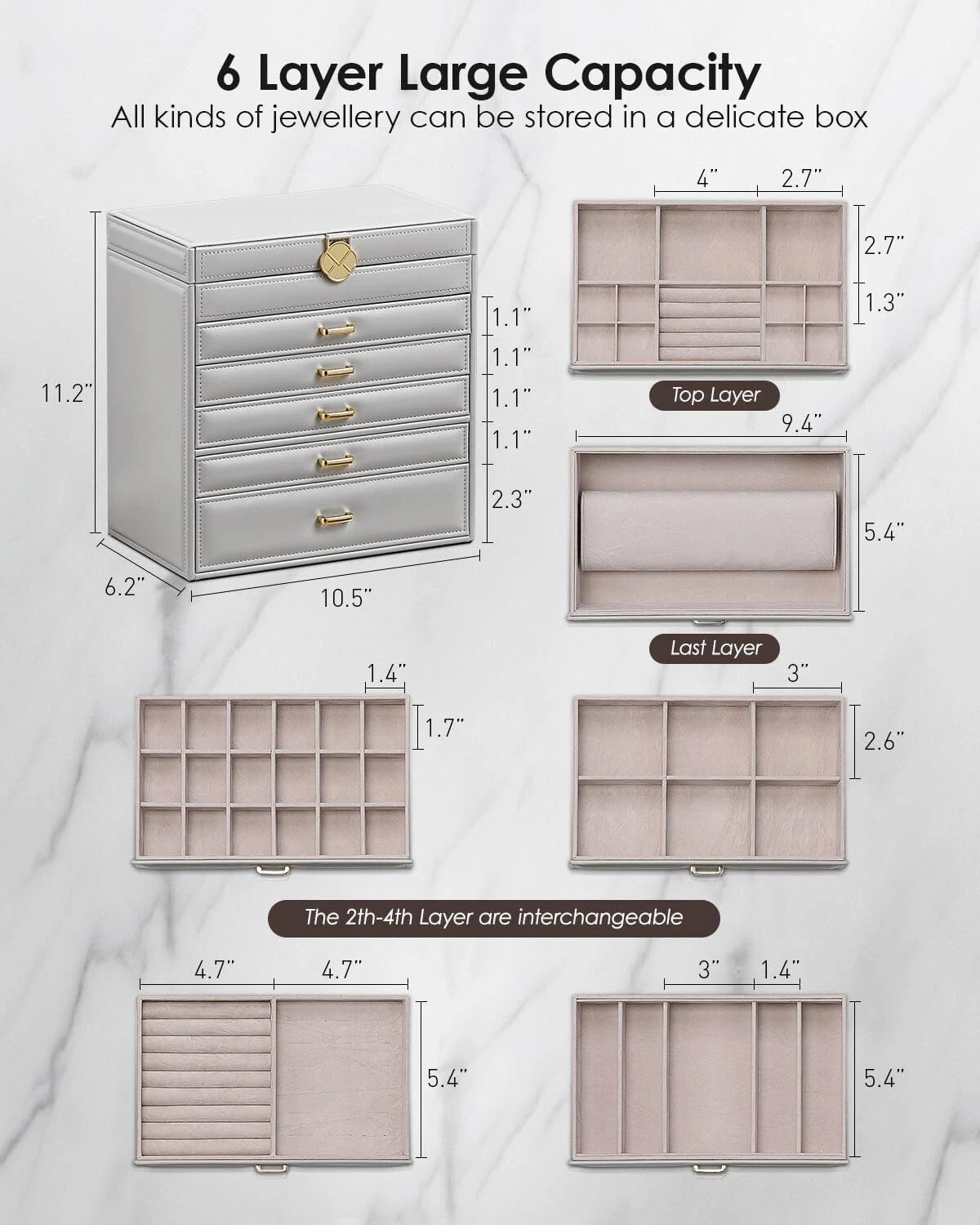 6 Tier Large Jewelry Box for Women - Big Jewelry Organizer Box with Mirror | eBay