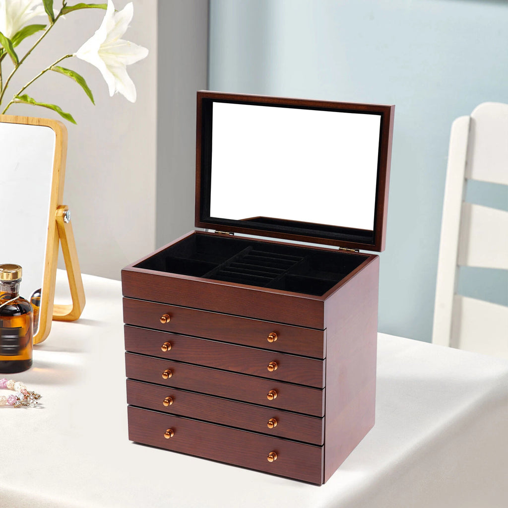 Wooden Jewelry Storage Box 6 Layer Watches Necklace Case Cabinet with Drawers | eBay