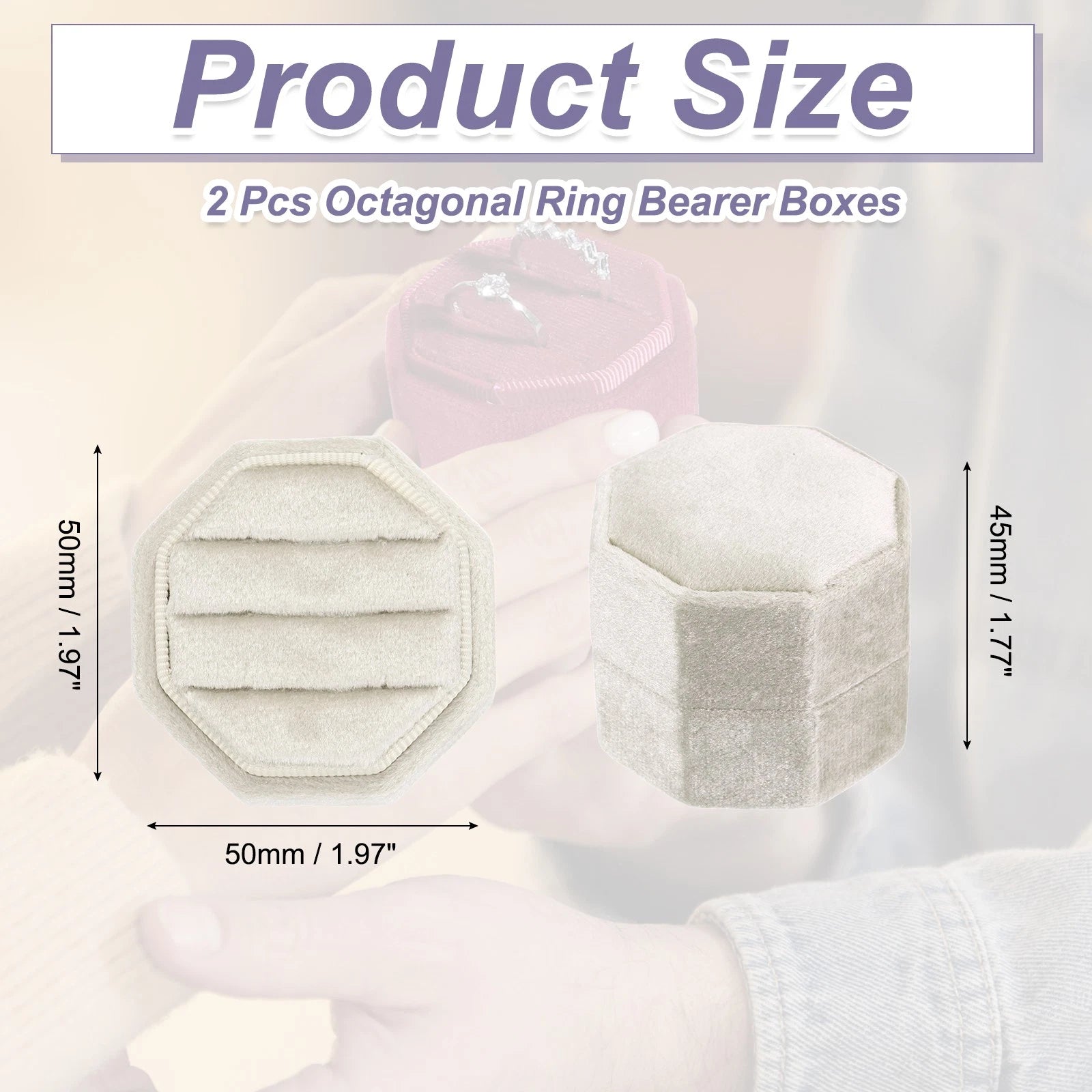 3 Slots Velvet Ring Boxes, 2 Pack Octagonal Jewelry Organizer, Champagne | eBay