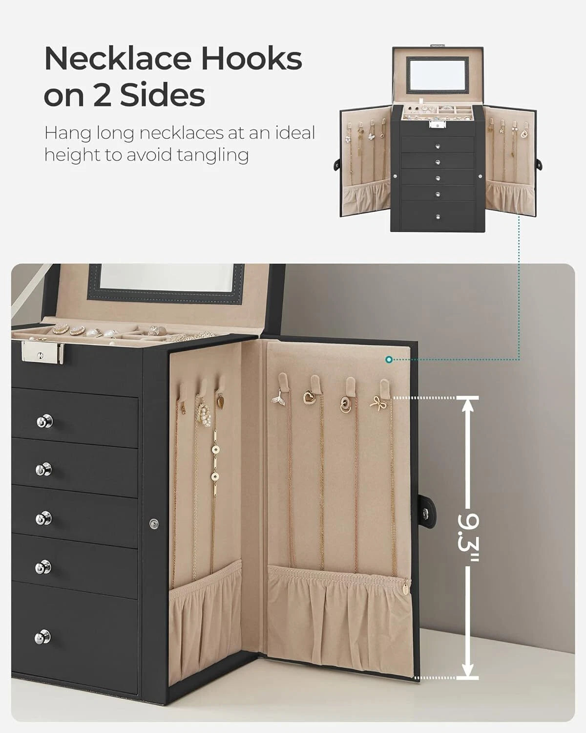 6 Tier Jewelry Box Case with 5 Drawers Mirror Lockable Jewelry Storage Organizer | eBay