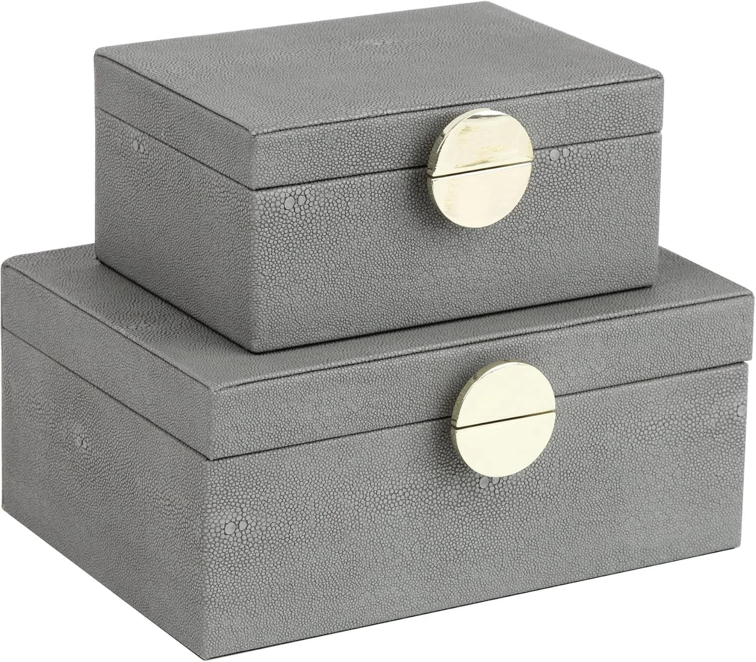 Faux Leather Jewelry Box with Gold Hardware Accents Set of 2 (Dark Gray) | eBay