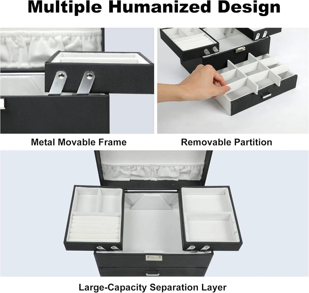 3 Layers Jewelry Boxes for Women Girls, Jewelry Storage Organizer,Black | eBay