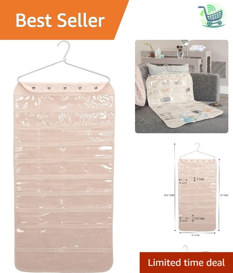 Durable 80-Pocket Jewelry Storage - Elegant Hanging Organizer in Natural Finish | eBay