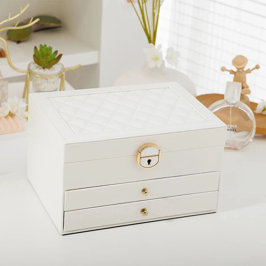 Three-Layer Jewelry Storage Box with Lock Necklace Bracelet Earrings Organizer | eBay