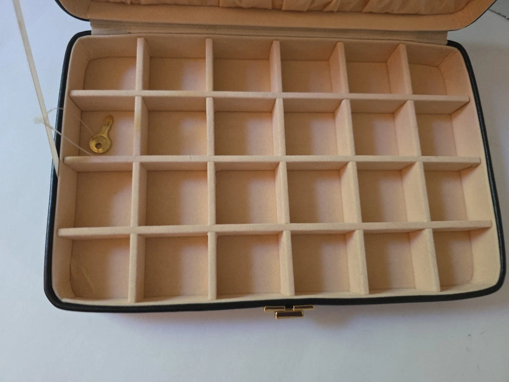 24 Grid Jewelry Box w/ Mirror Pouch & Key Attached Black Padded Top & Gold Clasp | eBay