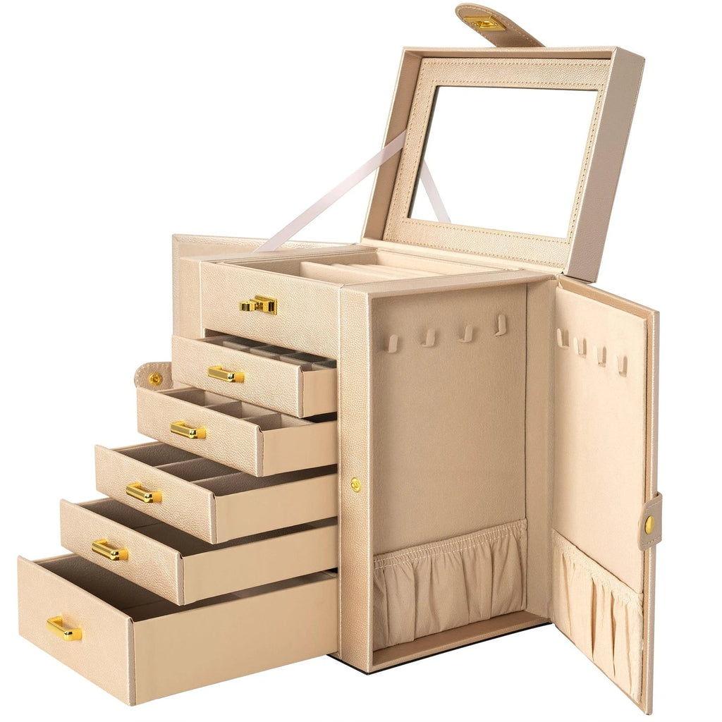 6-Tier Jewelry Box Organizer Functional Leather Jewelry Storage Case for Wome... | eBay