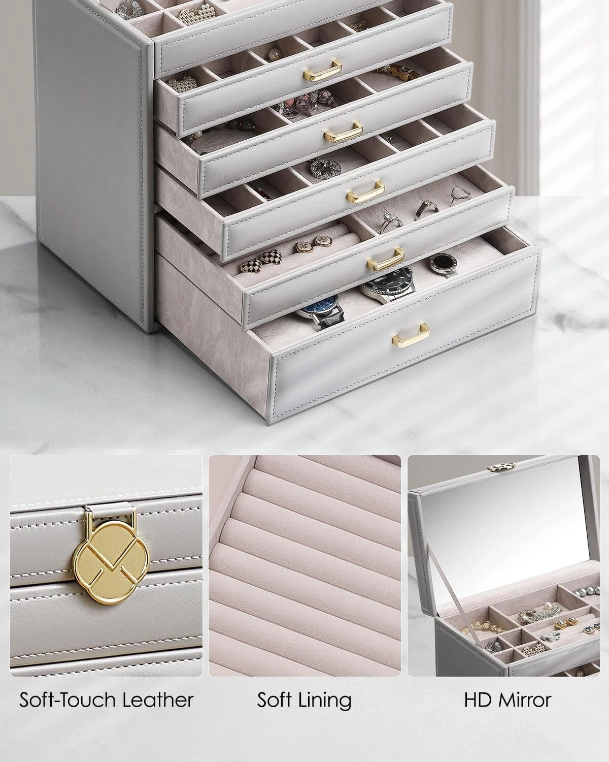 6 Tier Large Jewelry Box for Women - Big Jewelry Organizer Box with Mirror | eBay