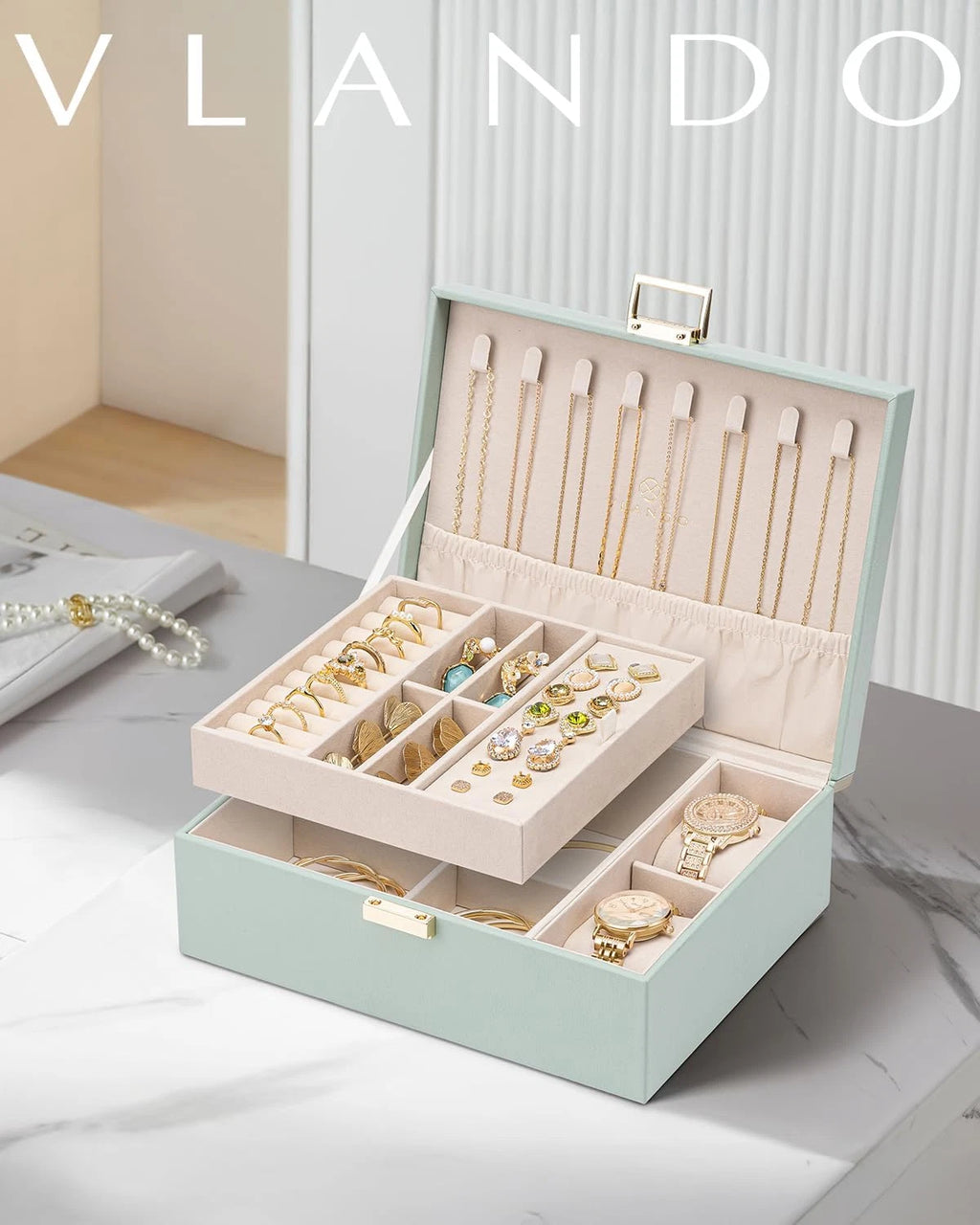 2 Layer Jewelry Box Large Jewelry Organizer for Women Removable Jewelery Tray wi | eBay