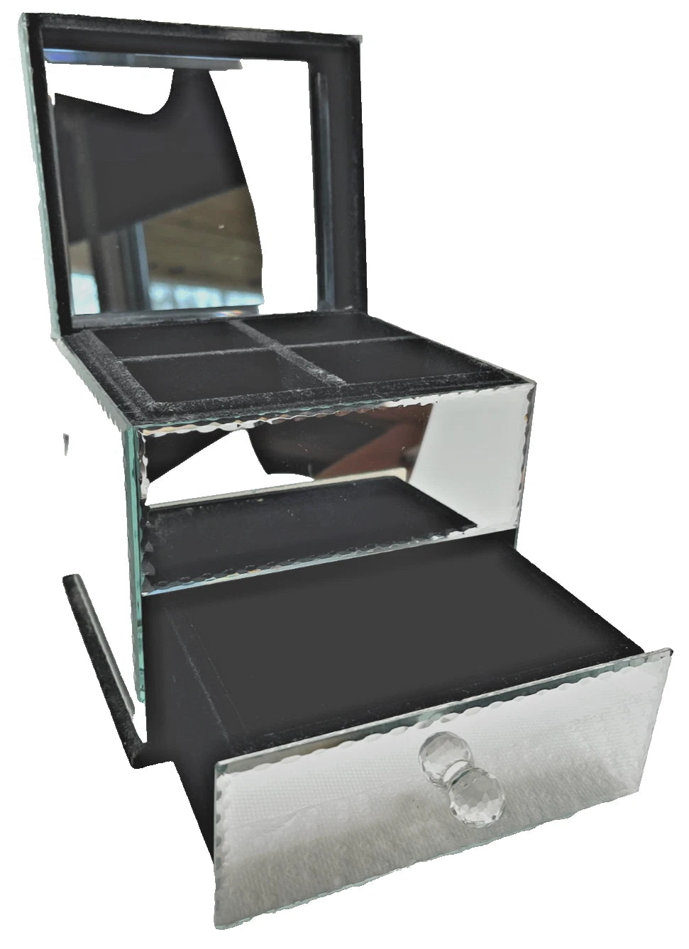 Mirrored Jewelry Box W/ Lid & Drawer Mirrored On All Sides Organizer Women’s! | eBay