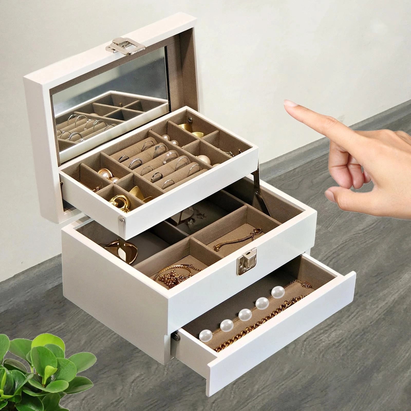 Jewelry Storage Box Wooden Jewelry Organizer for Vanity Table Watches Rings | eBay