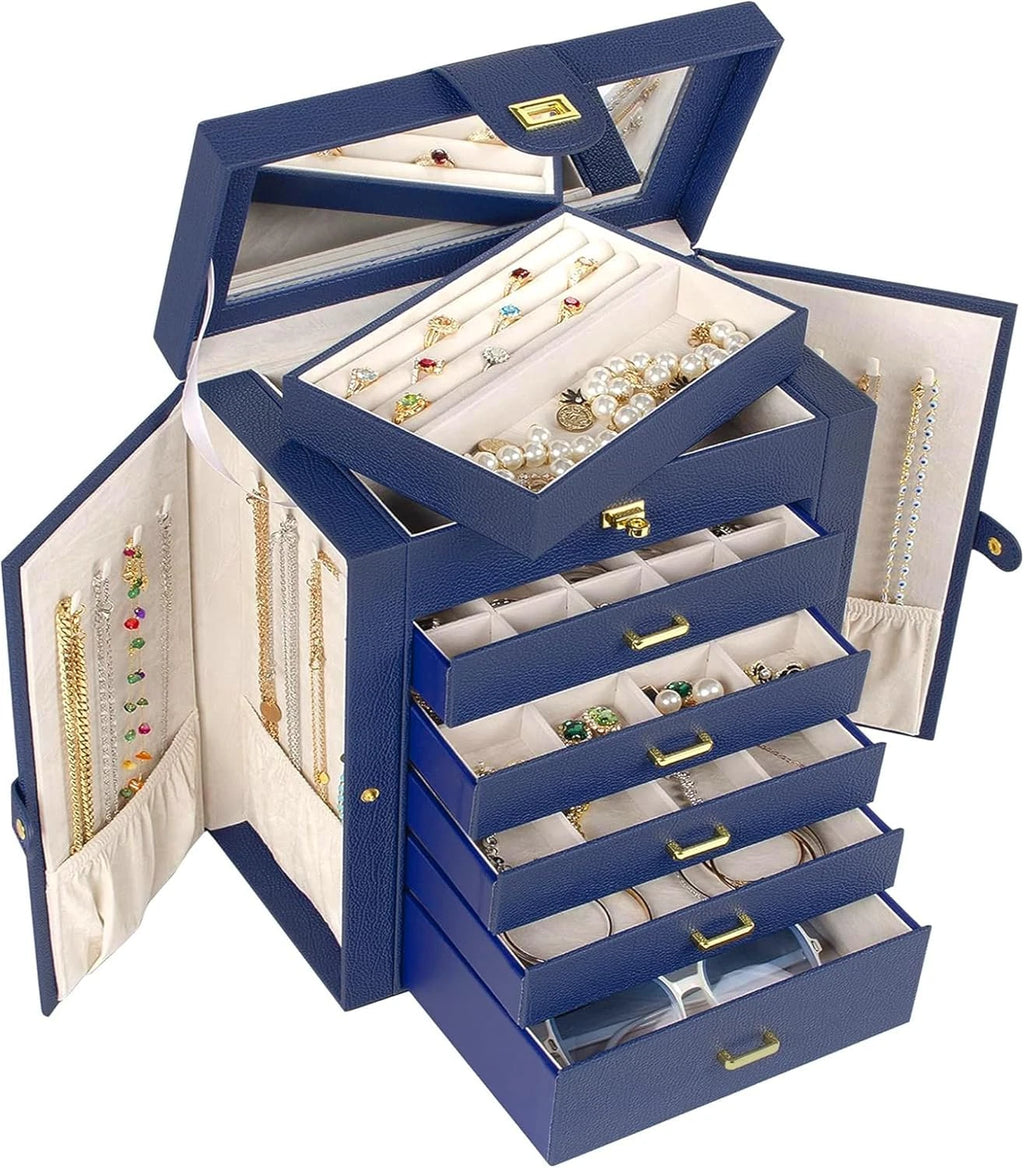 Large Jewelry Box Organizer Functional with Big Mirror, Leather Jewelry Storage | eBay