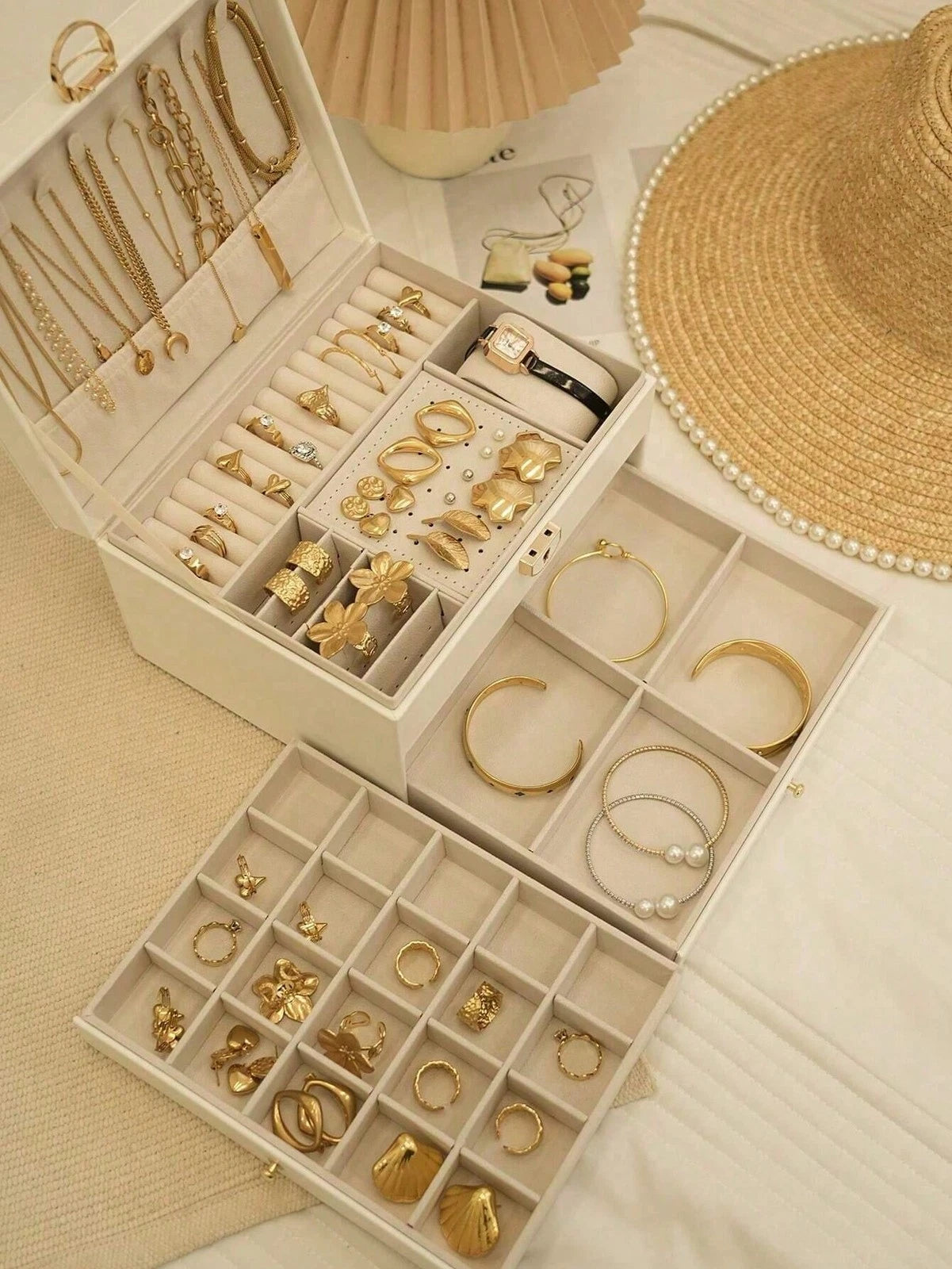 NGE-3-Layer Locking Large Capacity Jewelry Storage Box, Portable Jewelry Storag | eBay