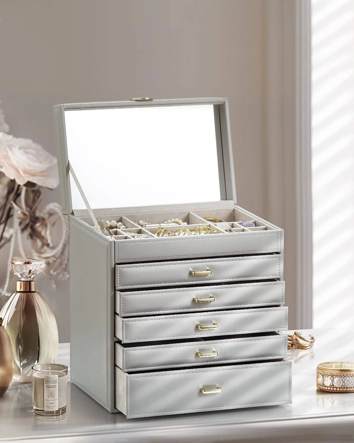 6 Tier Large Jewelry Box for Women - Big Jewelry Organizer Box with Mirror | eBay