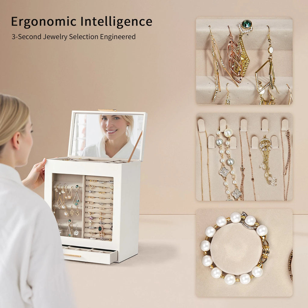 Elegant 4-Drawer Jewelry Box with Clear Front & Pink Velvet Interior | eBay