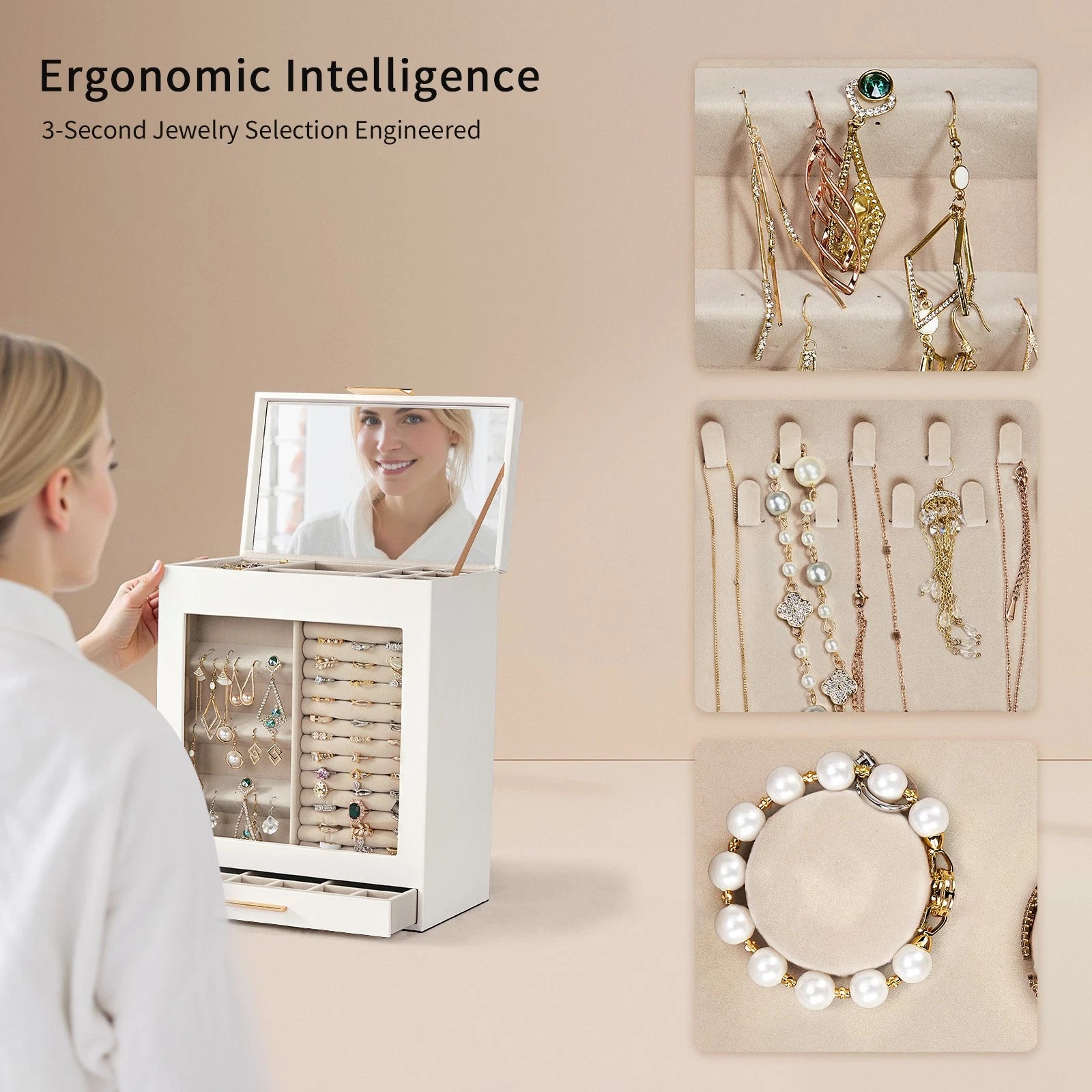 Elegant 4-Drawer Jewelry Box with Clear Front & Pink Velvet Interior | eBay