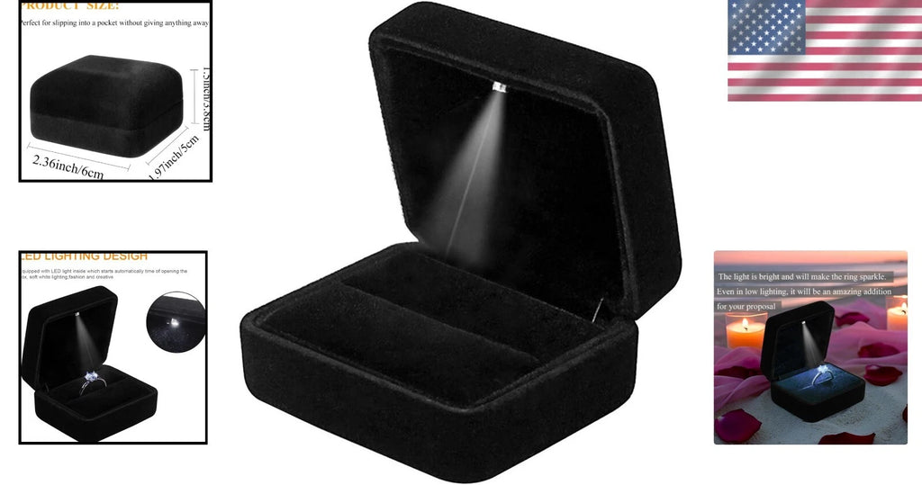 Velvet Ring Box with LED Light Jewelry Display Storage for Wedding Proposal | eBay