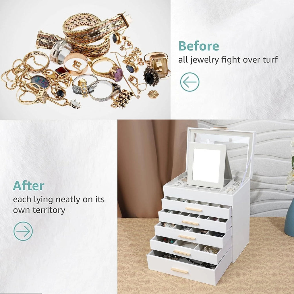 BOOVO Jewelry Boxes for Women, White and Black 6 Layer Large Jewelry Box for ... | eBay