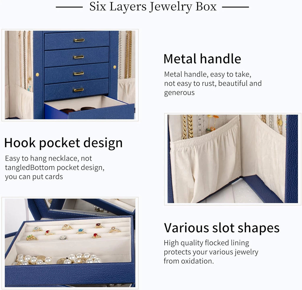 Large Jewelry Box Organizer Functional with Big Mirror, Leather Jewelry Storage | eBay