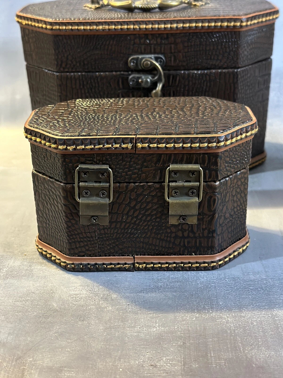 2 Octagon Jewelry/Small Storage Cases W/ Gold Colored Clasps & Hinges Top Handle | eBay