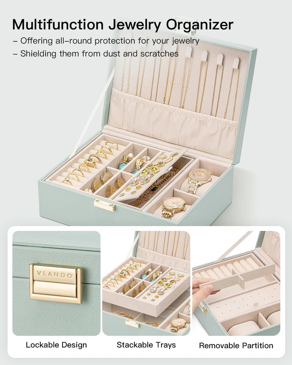 2 Layer Jewelry Box Large Jewelry Organizer for Women Removable Jewelery Tray wi | eBay