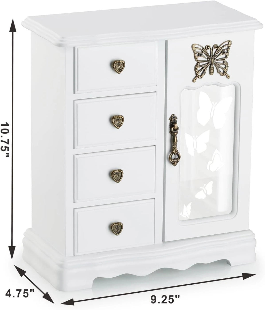 Luxury White Jewelry Organizer with Velvet Lining and Built-in Mirror for Women | eBay