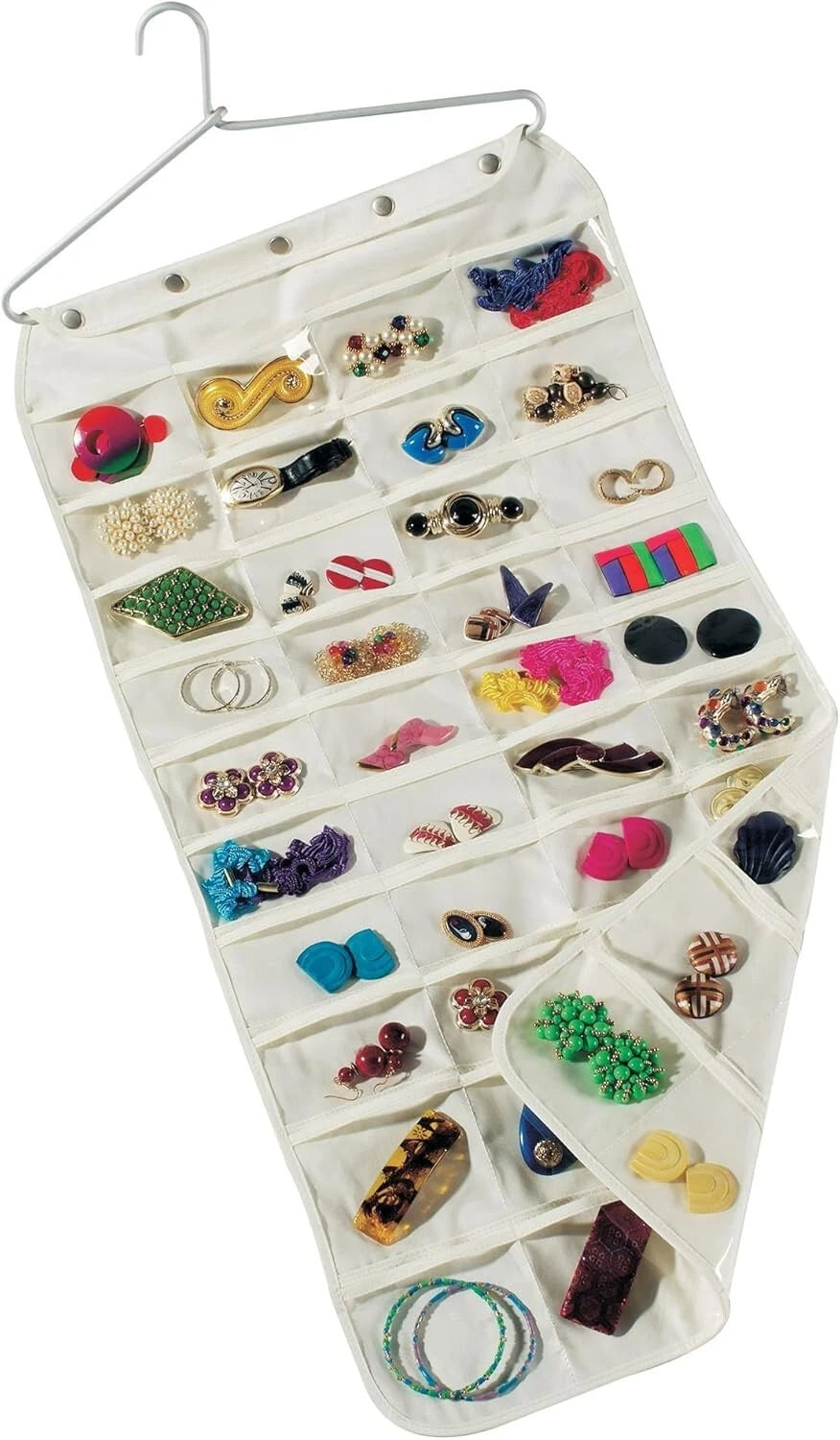Durable 80-Pocket Jewelry Storage - Elegant Hanging Organizer in Natural Finish | eBay