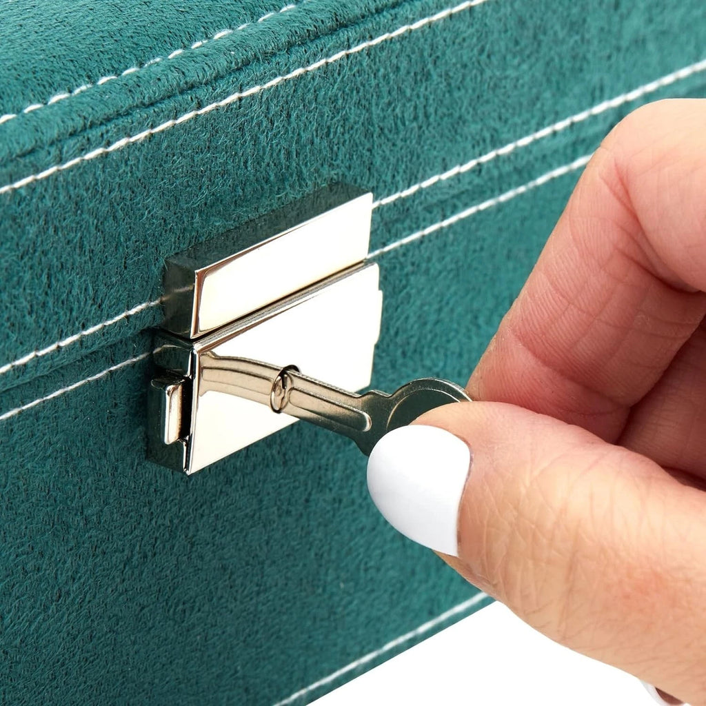 Green Velvet Jewelry Box Organizer - Lockable 2 Tier Travel Case, Removable Tray | eBay