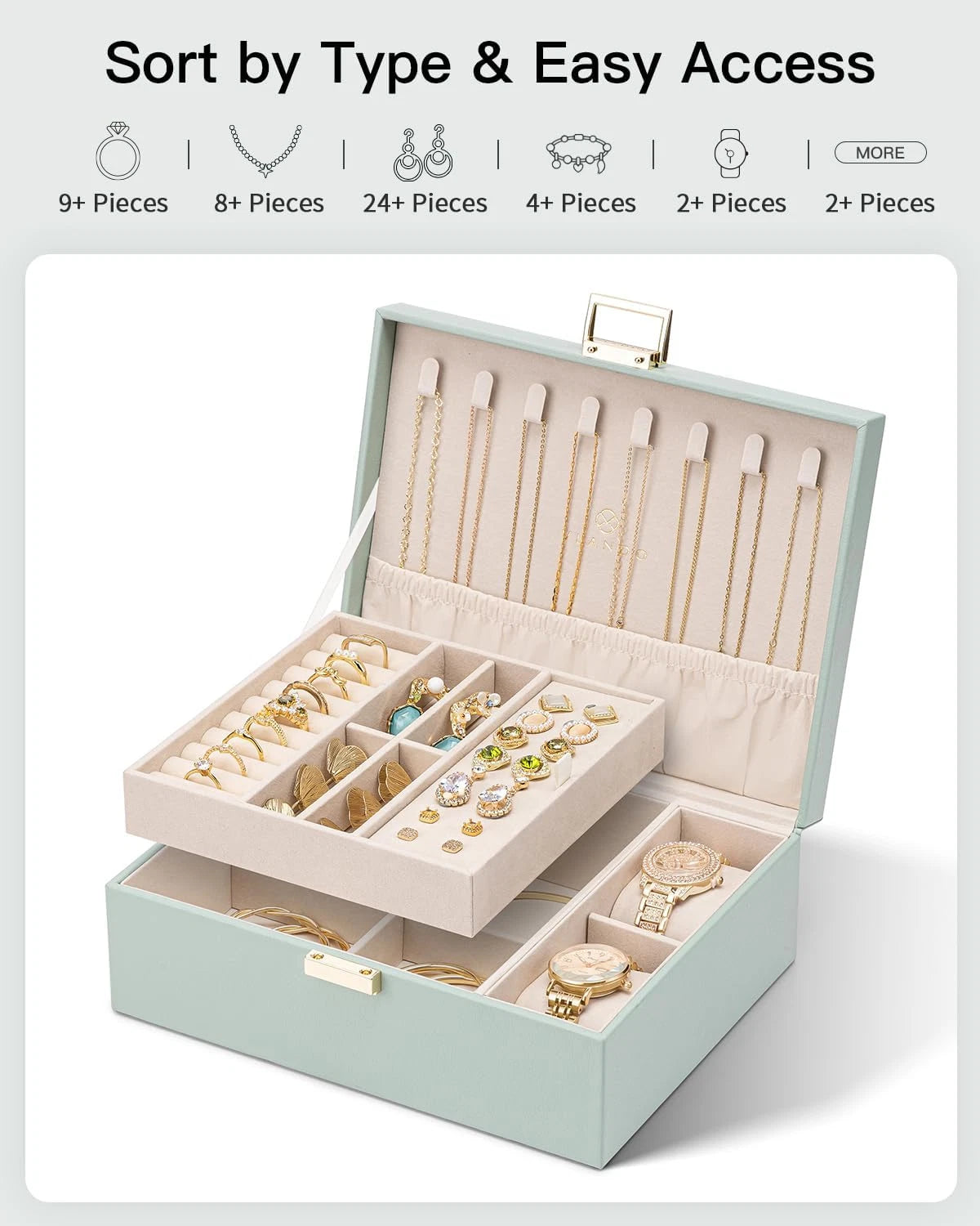 2 Layer Jewelry Box Large Jewelry Organizer for Women Removable Jewelery Tray wi | eBay