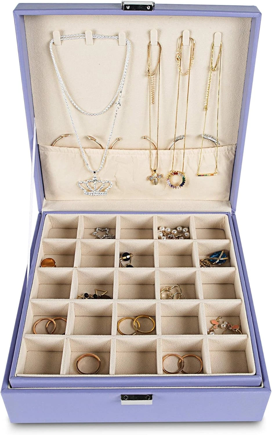 Frebeauty Earring Organizer Classic Jewelry Box 50 Slots Double Layer Jewelry St | eBay
